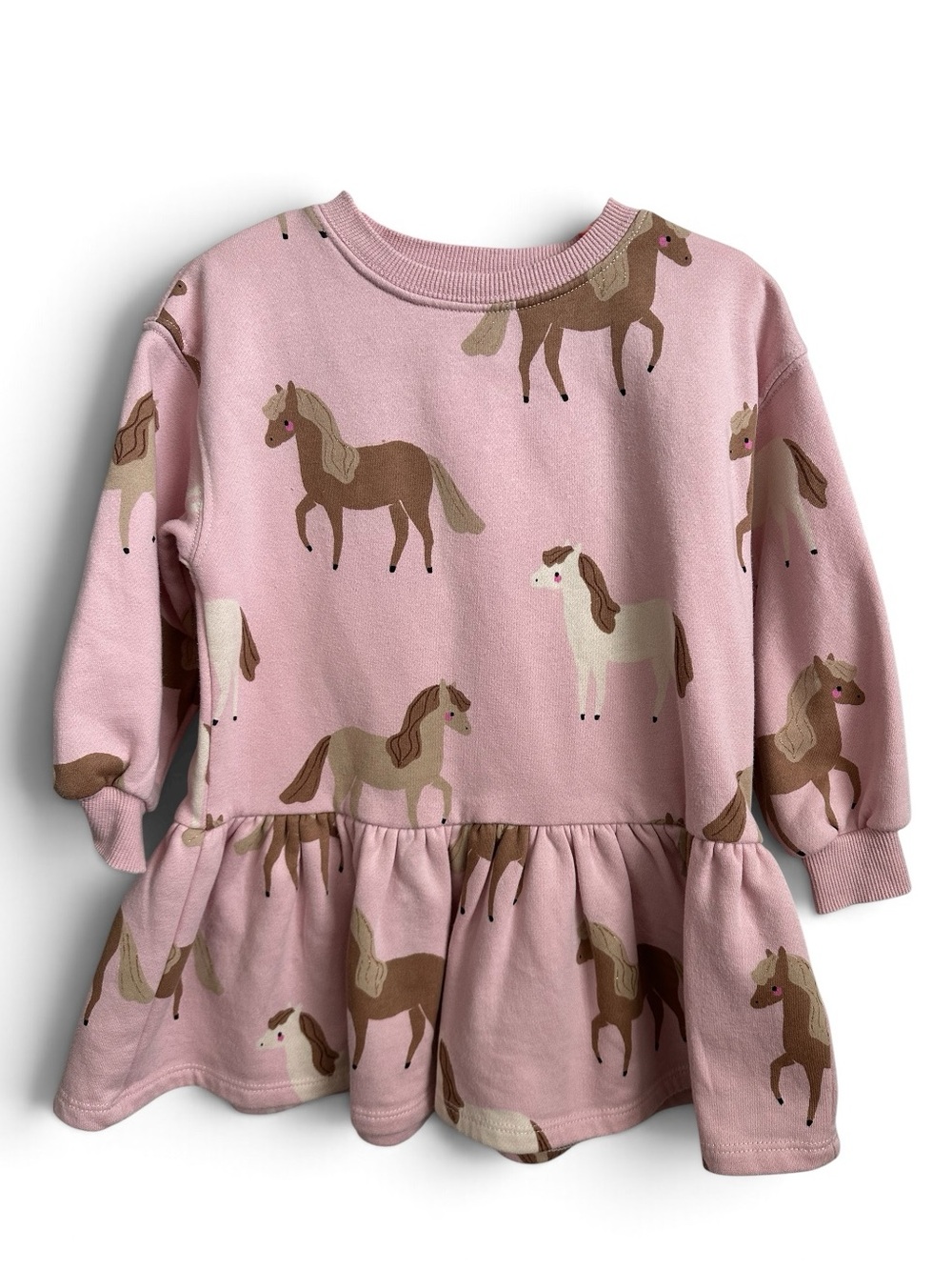 H&M Pink Horse Print Peplum Warm Sweatshirt Dress size 2T